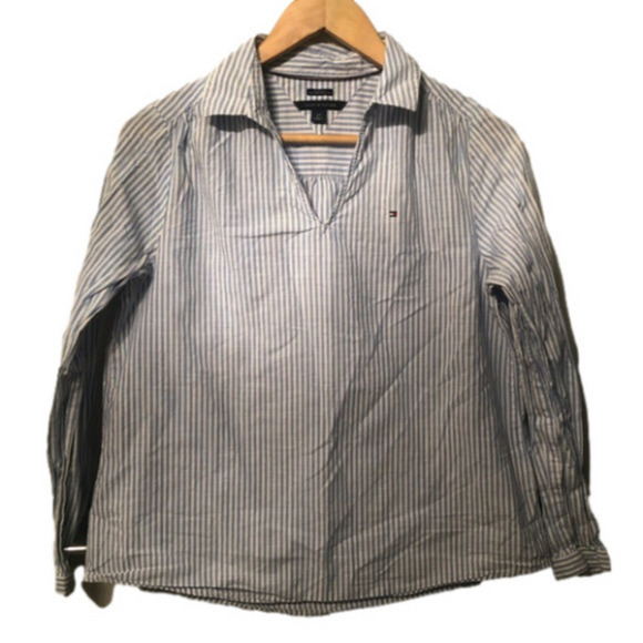 Tommy Hilfiger Tops - Tommy Hilfiger Relaxed Fit White and Blue Stripes Blouse